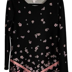 NWT LuLaRoe Elegant Floral Debbie Long Sleeve Sheath Dress Black And Pink Size M